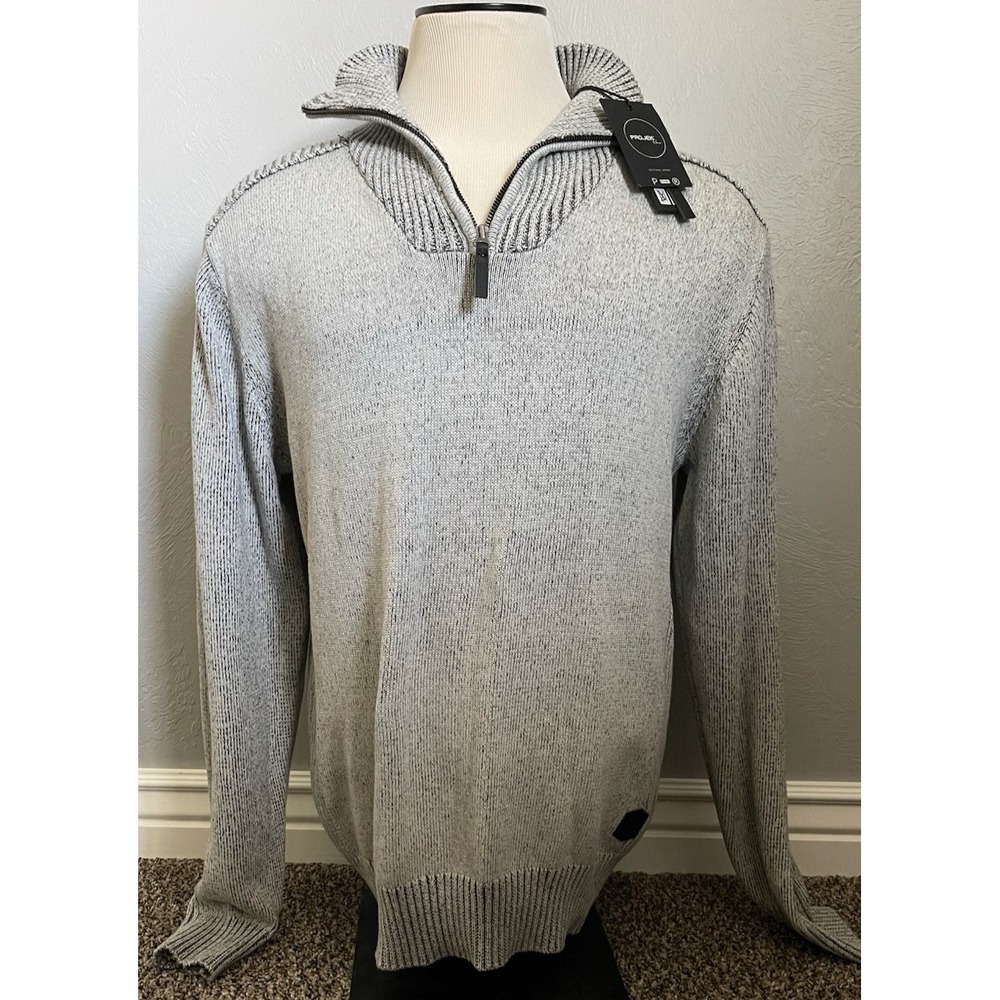 NEW! Projek Raw Mens XL‎ Sweater Gray Black  1/4 Zip Pullover Knit Long Sleeve